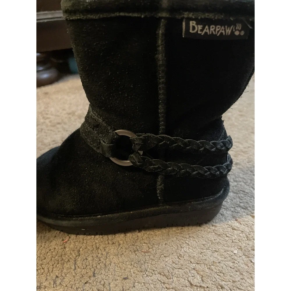 Bearpaw Toddler Black Faux Suede Boots Sz 9 Cozy Outdoor‎ Soft Cute